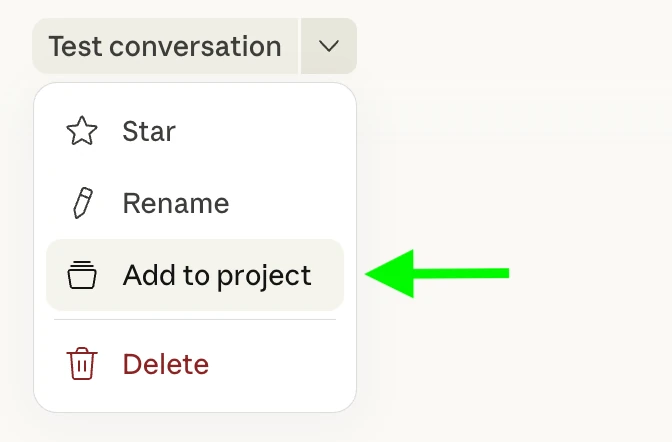 Claude conversation menu with Add to project highlighted