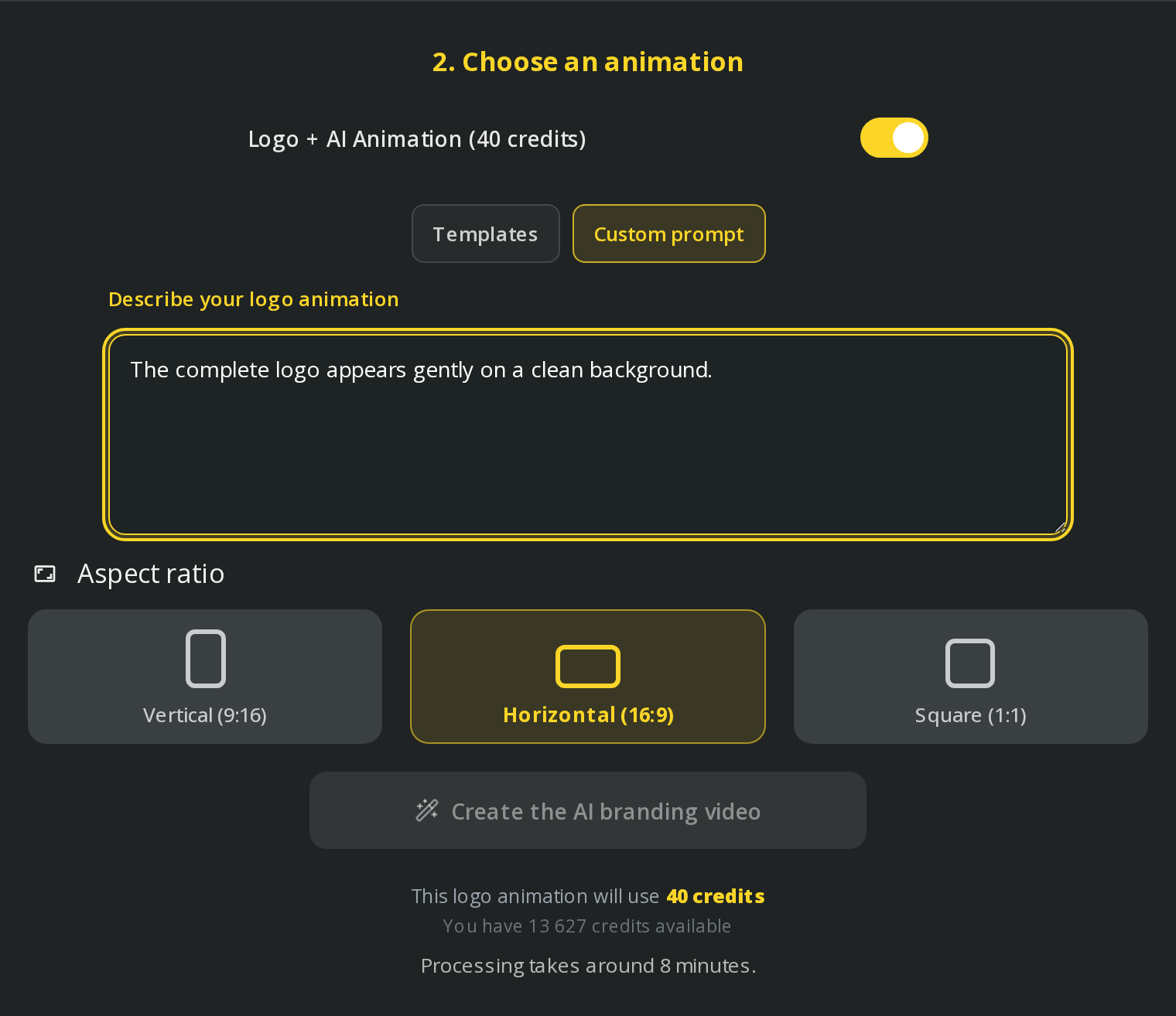 Choose the AI logo animation and format