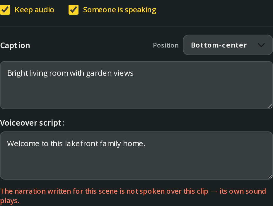 Keep a clip’s sound and protect speech timing