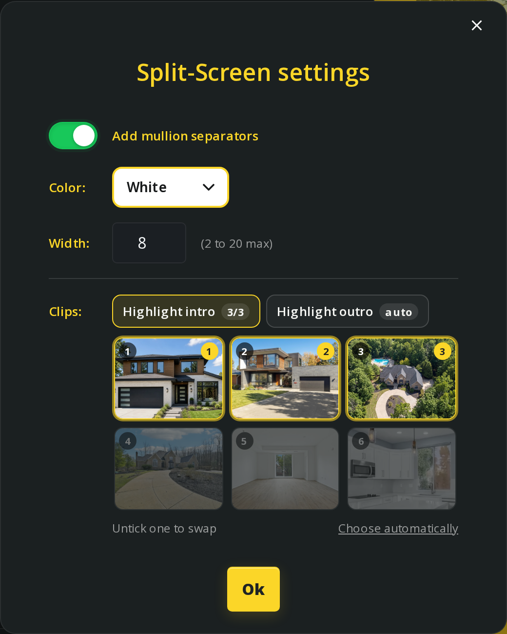 Choose the Split-Screen Highlights clips