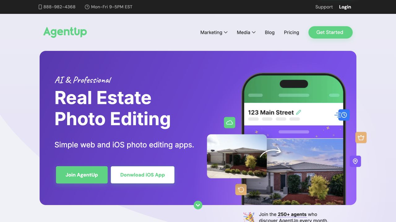 AgentUp official website presenting mobile capture and photo editing services