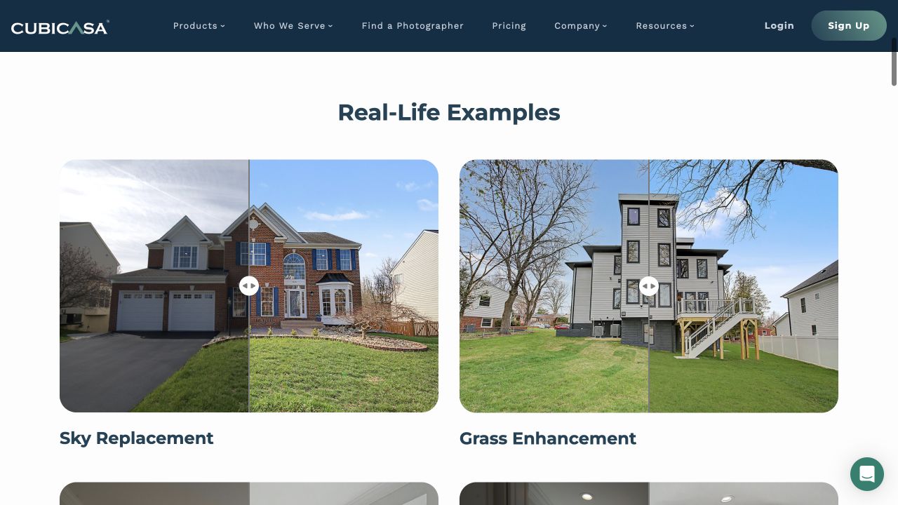 CubiCasa official website presenting AI real-estate photo editing