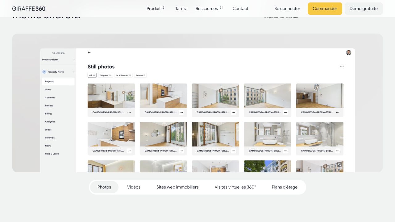 Giraffe360 official website presenting Content Studio for listing media