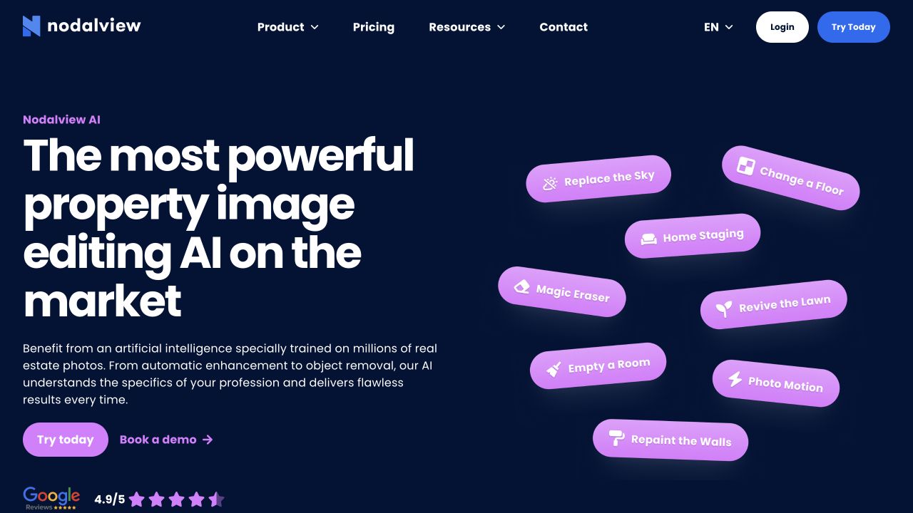 Nodalview website showing its real-estate photo editing features