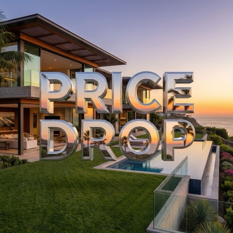 Price update campaign message in 3D text on a real estate photo