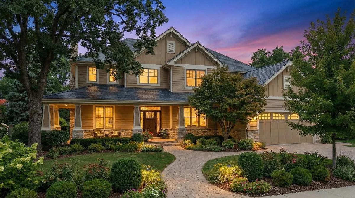 Twilight exterior prepared for a listing launch