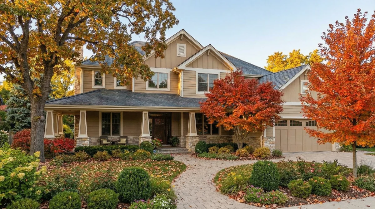 Autumn exterior prepared for a seasonal listing follow-up